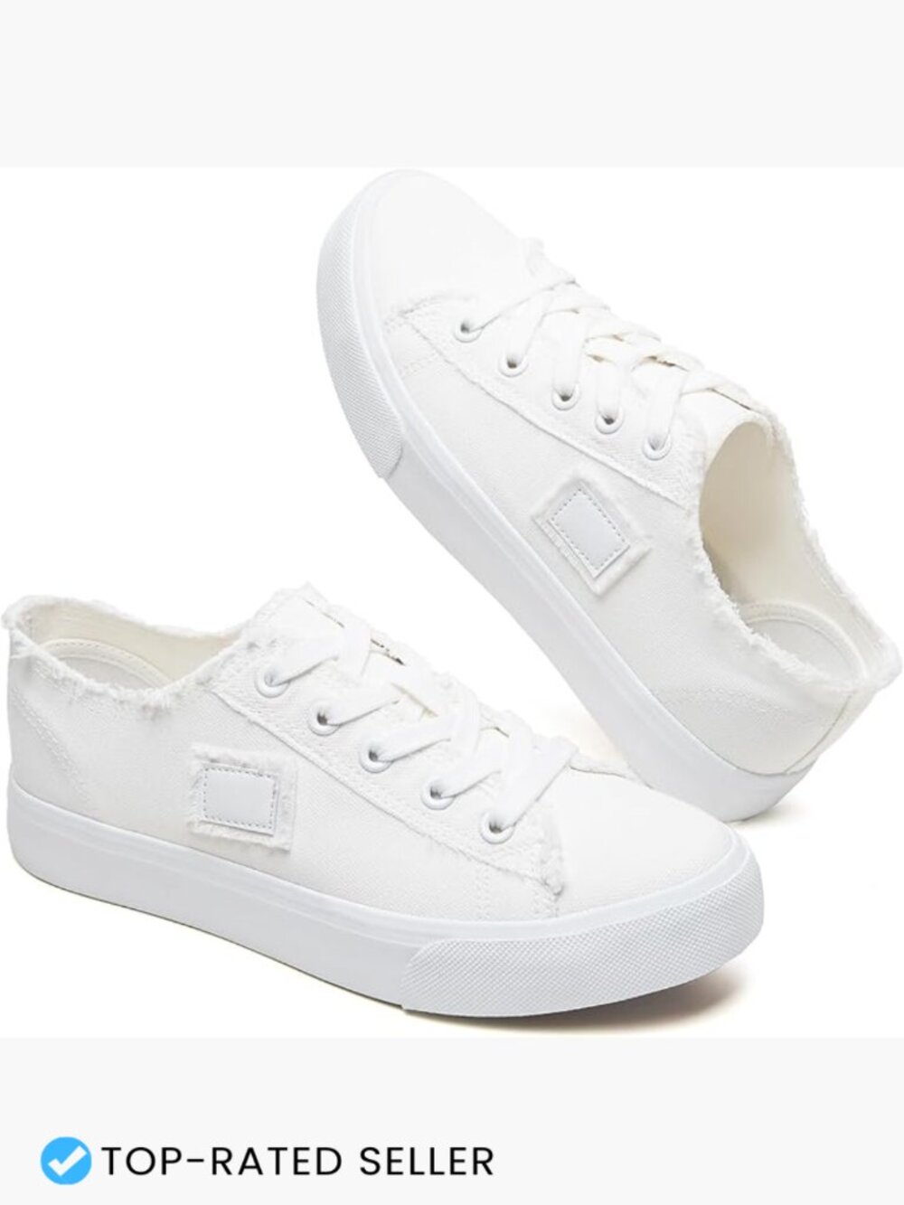 White Canvas Sneakers Lace Up Low Top Casual Tennis Shoes Lightweight Breathable